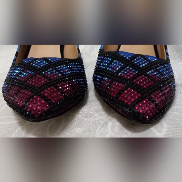 Rainbow Rhinestone Black Diamond Pattern Heels Size 6 - Picture 3 of 7